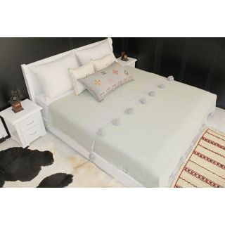 Luxurious Handwoven Light Grey Pom Pom Blanket