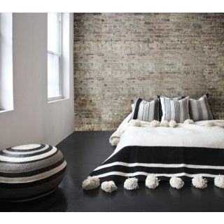 Black and White Moroccan Pom Pom Wool Blanket - Handcrafted Luxury
