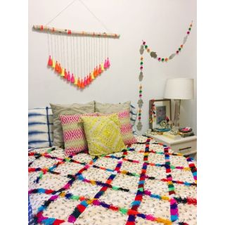 Moroccan Pom Pom Cotton Blanket | Handwoven Luxury Comfort