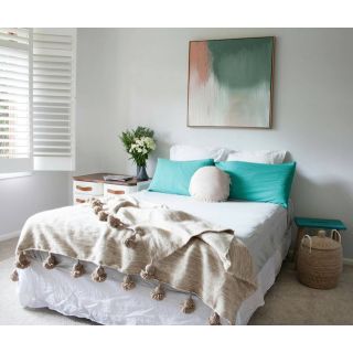 Cream Moroccan Wool Pom Pom Blanket | Hand-Woven Luxury