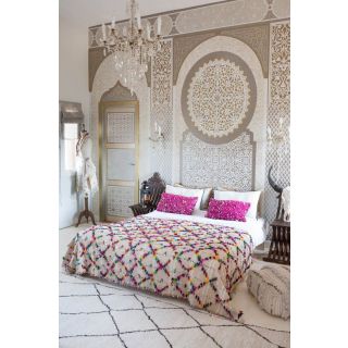 Handcrafted Moroccan Wedding Blanket with Pom Poms - 100% Wool