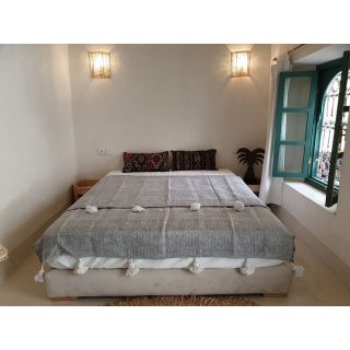 Handmade White Pom Pom Wool Blanket | Moroccan Bedspread & Sofa Throw