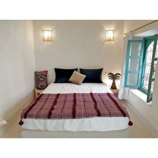 Dark Red Handwoven Moroccan Stripe Wool Blanket