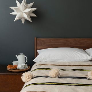 Beige Moroccan Pom Pom Striped Blanket | Handcrafted Luxury Blanket