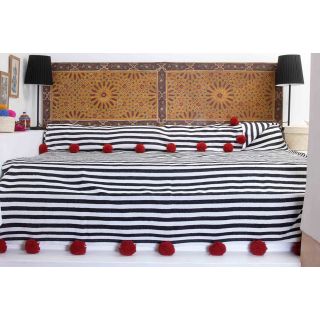 Luxurious Striped Moroccan Pom Pom Blanket