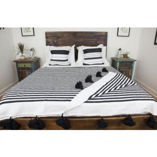 Moroccan Pom Pom Blanket in White and Black - Handcrafted Wool Blanket | Luxurious Home Decor