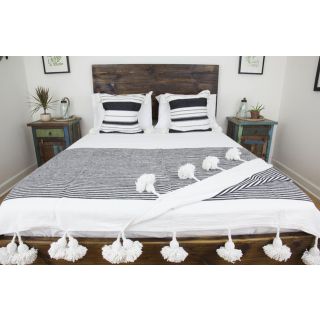 Striped Moroccan Pom Pom Cotton Blanket - Handcrafted Elegance