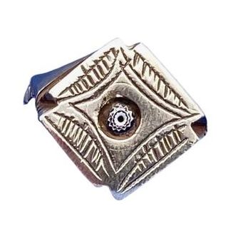 Vintage Moroccan Berber Fibula Brooch 153 - Enamel Design and Traditional Beads