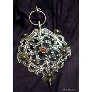 Moroccan Berber Enamel Silver Fibula Brooch - Handcrafted Tribal Style