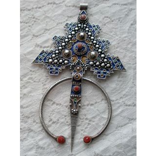Vintage Berber Enamel Brooch 70 - Moroccan Fibula Accessory