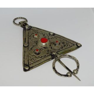 Authentic Berber Silver Brooch - Handcrafted Beadwork & Enamel Detailing