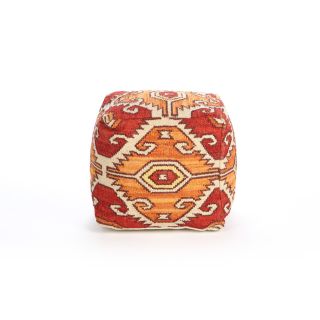 Vibrant Red Geometric Carpet Poufs - Handmade in Morocco
