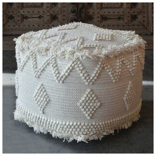 Boho-Chic Moroccan Wool & Cotton Oatmeal Carpet Pouf