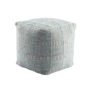 Moroccan Blue-Grey Distressed Cotton Pouf - Handcrafted Elegance