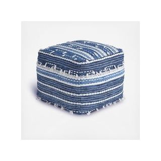 Moroccan Handmade Blue and Creme Striped Wool Pouf