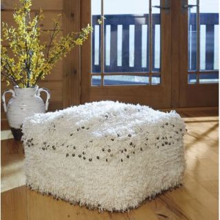 Moroccan-Inspired Handmade Carpet Pouf with Fringed Edges and Sequin Accents