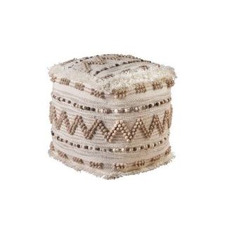 Moroccan Cotton Carpet Pouf - Handmade Earthy Tones & Tassels