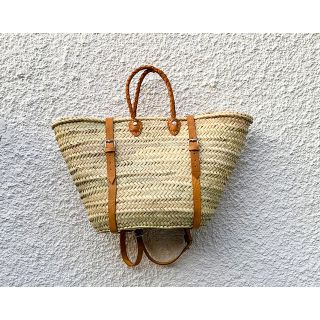 Handwoven French Market Basket with Leather Straps