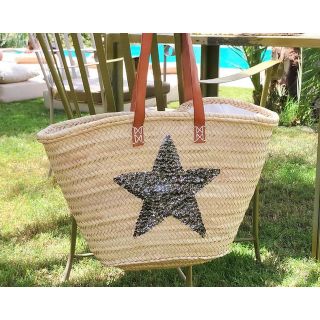 Eco-Friendly Handwoven French Market Basket with Leather Straps