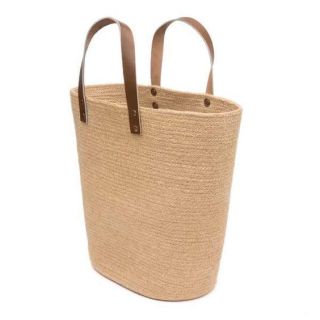 French Market Basket with Leather Straps - Handwoven Eco-Friendly Accessory