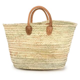 Handmade Moroccan French Market Basket with Leather Handles