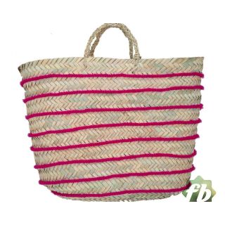 Pink Striped French Market Basket - Eco-Friendly Handwoven Tote