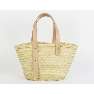 French Handwoven Market Basket with Leather Straps