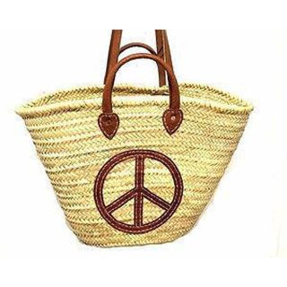 Handwoven French Market Basket with Brown Leather Straps