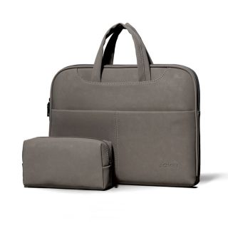 Handmade Grey Leather Laptop Bag | Moroccan Crafted Two-Piece Set