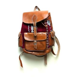 Moroccan Leather Kilim Design Backpack - Handcrafted Premium Leather