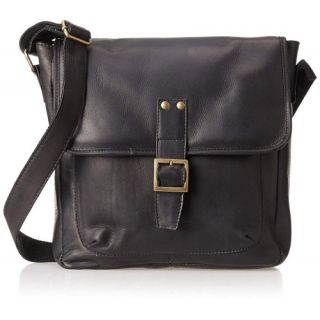 Elegant Moroccan Black Leather Handbag with Multiple Pockets