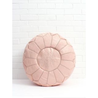 Handcrafted Light Pink Moroccan Leather Pouf with Embroidery