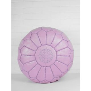 Moroccan Lilac Embroidered Leather Pouf - Handcrafted Comfort & Style