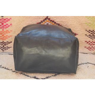 Luxurious Dark Grey Moroccan Leather Poufs - Handmade & Embroidered