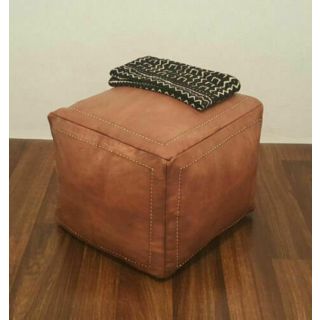 Premium Moroccan Leather Pouf - Handcrafted Square Seating