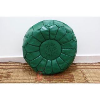 Moroccan Teal Leather Poufs - Handcrafted Seating with Style