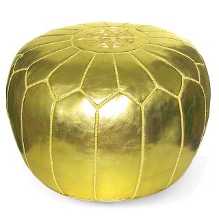 Gold Leather Moroccan Pouf - Handcrafted Genuine Leather Seating