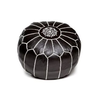 Handcrafted Black Embroidered Leather Pouf from Morocco - Handmade Moroccan Pouf