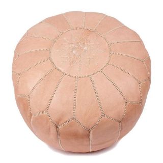 Pink Embroidered Moroccan Leather Pouf - Handmade Luxury Seating