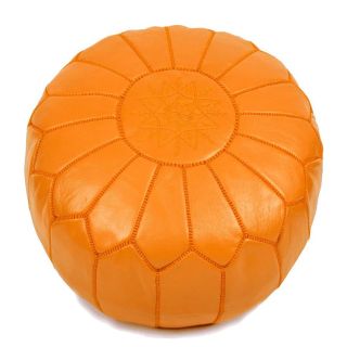Vibrant Neon Orange Moroccan Leather Pouf - Handcrafted Luxury Seating
