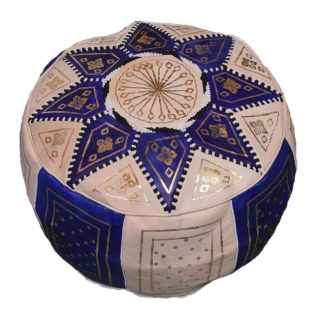 Blue Moroccan Leather Pouf - Handmade Zippered Seat