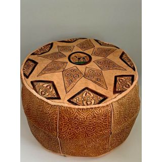 Elegant Handcrafted Leather Moroccan Pouf