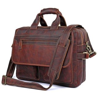 Exquisite Distressed Mahogany Leather Messenger Bag