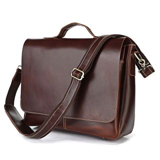 Burgundy Moroccan Leather Messenger Bag with Multiple Pockets