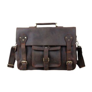Vintage Brown Leather Moroccan Messenger Bag with Multiple Pockets