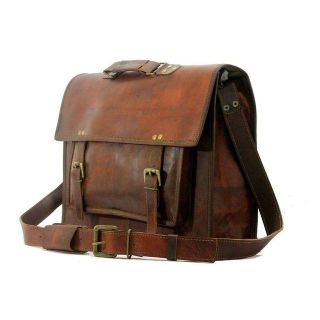 Vintage Moroccan Leather Messenger Bag with Multiple Pockets