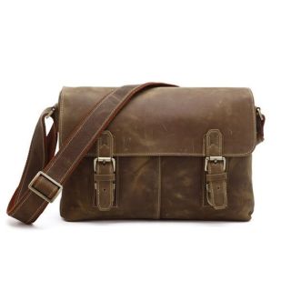 Handmade Vintage Brown Leather Messenger Bag