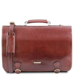 Burgundy Moroccan Leather Messenger Bag with Multiple Pockets