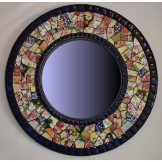 Black Framed Moroccan Mosaic Mirror with Hand-Painted Stones