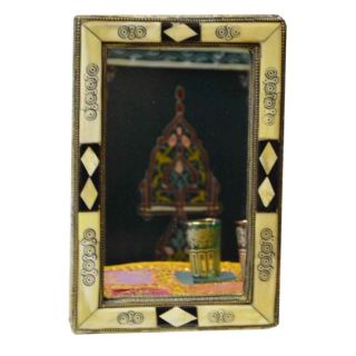 Moroccan Brass Engraved Mirror with Camel Bone Inlay